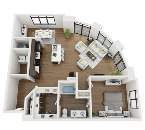 this is a 3d floor plan of a 554 square foot 1 bedroom apartment at the